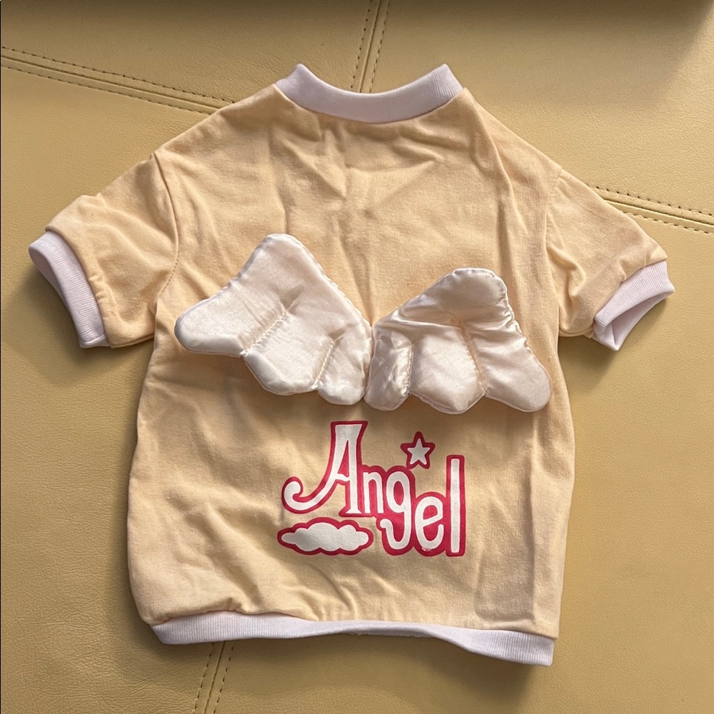 Angel Dog Tee in Pale Yellow with White Wings for Small Dogs